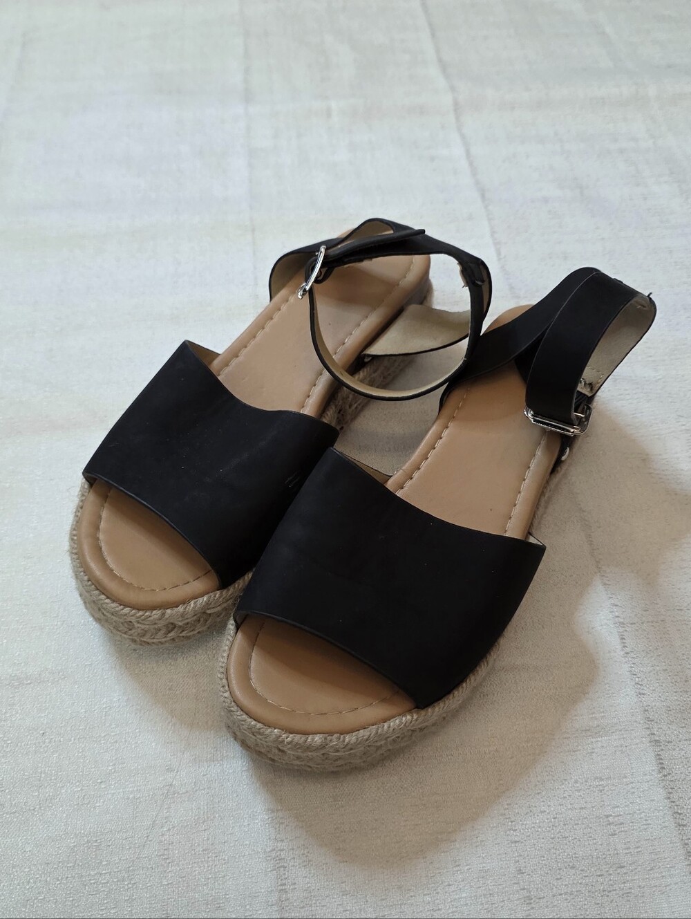 Black Espadrille Platform Sandals Ankle Strap Size 8